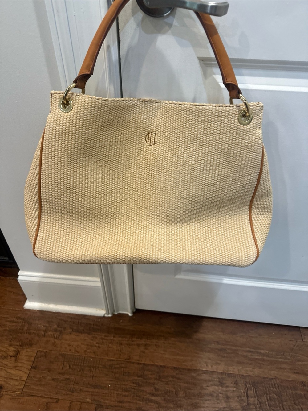 Mark & Graham Natural Straw Tote with Tan Leather Trim